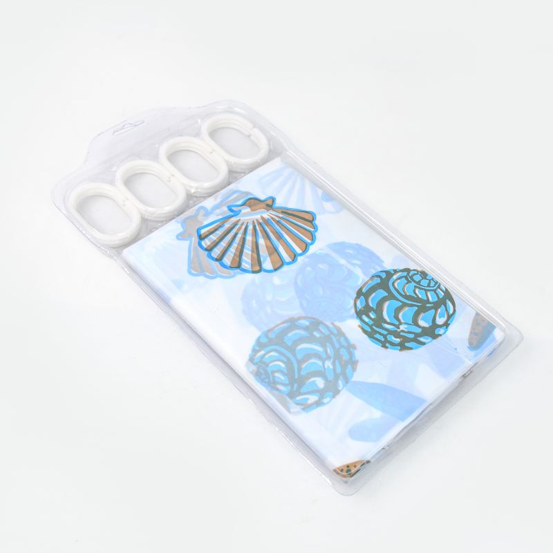 Affordable shower curtain set with 12 plastic hooks, featuring a mixed floral pattern.