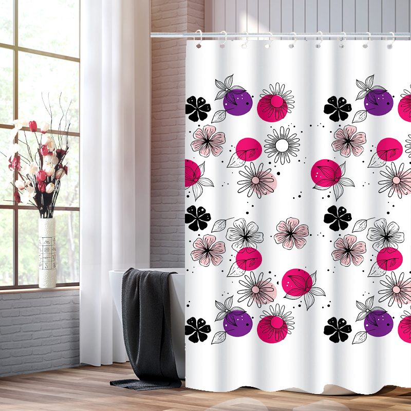 Factory direct PEVA plastic printed shower curtain waterproof bathroom partition curtain hook PVC bag full figure