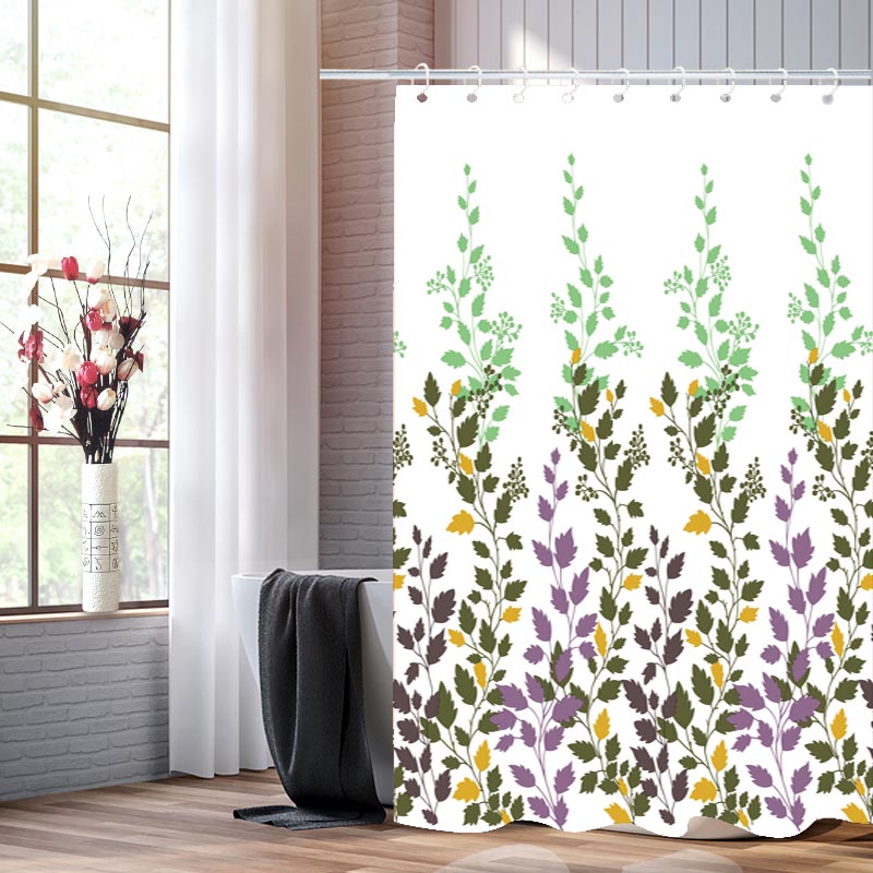 Shell-shaped exquisite packaging, made of PE plastic, shower curtain with mixed floral pattern, comes with 12 hooks.