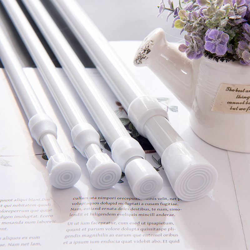 White baking paint plum blossom telescopic rod multi-functional shower curtain rod curtain rod non-punching clothes drying pole Japanese curtain rod details Picture