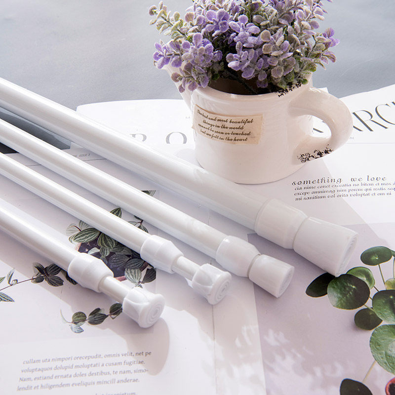 White baking paint plum blossom telescopic rod multi-functional shower curtain rod curtain rod non-punching clothes drying pole Japanese curtain rod full figure